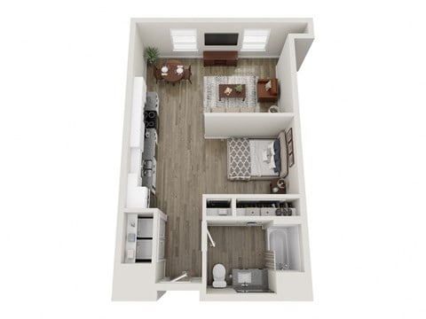 Floor plan for 1 bed, 1 bath, 640 sqft